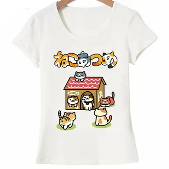 Mados Animacinių filmų Neko Atsume Mieguistas Kitties Marškinėliai Šalies Moterų Marškinėliai Juokinga Japonų Anime Katė Trumpas Rankovėmis tee mergaitėms