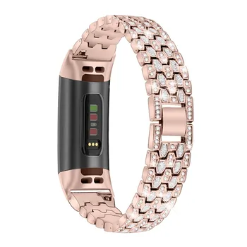 Mados Deimantų Diržu, Fitbit Mokestis 4 3 Watch Band Moterų Mergina Metalo Apyrankė Charge4 Diržas Reguliuojamas Apyrankės