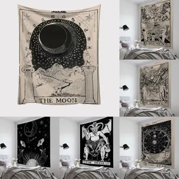 Mados Gobelenas Šviežias Stiliaus Tarrot Sun Moon Modelio Antklodę Mandala bohemijos Dekoratyvinis Hipių gobelenas Namų Paplūdimio Kilimėlis