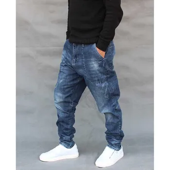 Mados Haremas Džinsai Vyrams, Atsitiktinis Hip-Hop Džinsinio Audinio Kelnės Streetwear Prarasti Baggy Kelnės Vyrų Drabužiai