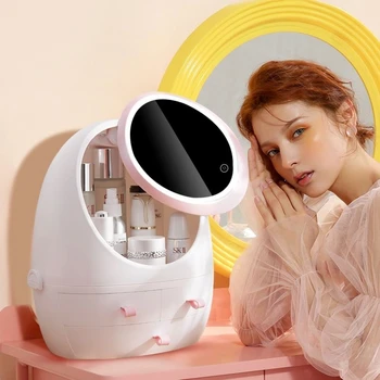 Mados LED šviesos HD veidrodis Kosmetikos Laikymo Dėžutė Moterys Kelionės Grožio tualetinių reikmenų Rinkiniai Makiažas Organizatorius Dulkėms Kosmetikos Krepšys Atvejais