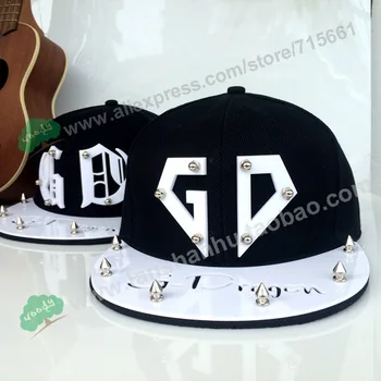 Mados Madinga Korėja Bigbang Skrybėlę GD Laišką Bžūp G-dragon Smaigalys Smeigės Kniedės 3D akrilo Butas Bžūp Hiphop Beisbolo Kepurės vyrams, moterims