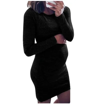 Mados Moterų Pregnants O-kaklo, ilgomis Rankovėmis Slaugos Kūdikio Motinystės Mini Suknelė Rudenį, Žiemą Šilta vientisos Spalvos suknelė платье