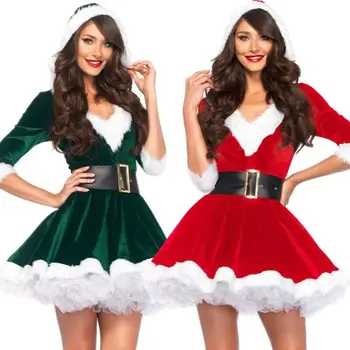 Mados Moterų Pusė Rankovės Kietasis Populiarus Ponios Kalėdų Senelio Kalėdos Kostiumas Cosplay Apranga Waistbelt Išgalvotas Kalėdų Mini Suknelė