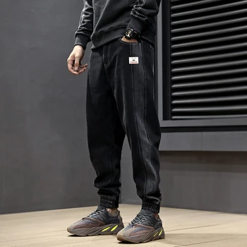 Mados Streetwear Vyrų Džinsai Palaidi Tinka Spliced Dizaineris Džinsinio Krovinių Kelnės Haremo Džinsai Techninis Apačioje Hip-Hop Poilsiu Džinsai Vyrams