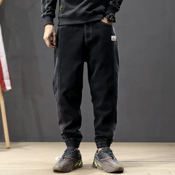 Mados Streetwear Vyrų Džinsai Palaidi Tinka Spliced Dizaineris Džinsinio Krovinių Kelnės Haremo Džinsai Techninis Apačioje Hip-Hop Poilsiu Džinsai Vyrams