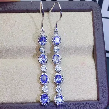 Mados ilgi Kutai Linija Gamtos tanzanite blue lašas auskarai, 925 sidabras natūralus akmuo auskarai moterys šalis fine jewelry