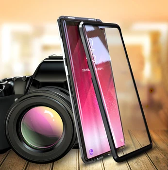 Magnetinio Adsorbcijos Telefono dėklas Samsung Galaxy A8 2018 Grūdintas Stiklas Priekinio ir Galinio Stiklo danga Galaxy A8 plius a8+ 2018
