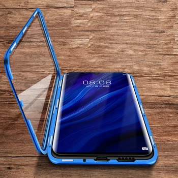 Magnetinio Adsorbcijos Telefono dėklas Samsung Galaxy A8 2018 Grūdintas Stiklas Priekinio ir Galinio Stiklo danga Galaxy A8 plius a8+ 2018