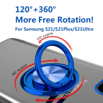 Magnetinio Automobilinis Laikiklis Telefono Dangtelį Samsung Galaxy S21 S21Pro S21Ultra Atveju TPU Minkštos vientisos Spalvos Žiedas Turėtojas Apsaugos Funda