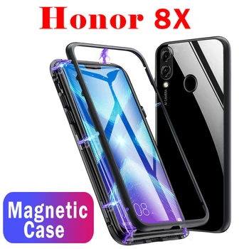 Magnetinio apversti 8x atveju apie huawei honor 8X galinį dangtelį metalo rėmelis bamperio grūdintas stiklas hono honer 8x 8 x8 huavei telefono coque