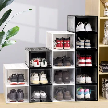 Magnetinio batų dėžės sutirštės skaidrus, batų dėžės plastiko batų moliusko geldele stalčių tipo, batų dėžės batų saugojimo dėžutė