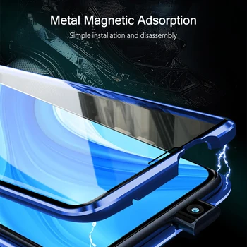 Magnetinio flip case for huawei y9s 2020 m. 360° dvipuse grūdinto stiklo metalo buferį galinį dangtelį hauwei y 9 s 9s stk-l21 6.59