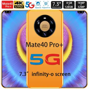 Mate40 Pro+ 7.3 Colių Smartfon, Pasaulinė Versija 128GB 32MP 6800mAh Deka Core Full Screen Mobilusis Telefonas, Dual SIM