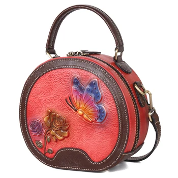 Mažas Moterų Messenger Bag Rankinė Peties Gėlių Iškilumo Moterų Derliaus Dizaineris Natūralios Odos Sukamaisiais Nešti Crossbody Krepšiai