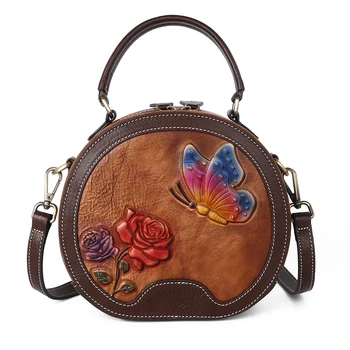 Mažas Moterų Messenger Bag Rankinė Peties Gėlių Iškilumo Moterų Derliaus Dizaineris Natūralios Odos Sukamaisiais Nešti Crossbody Krepšiai