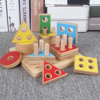 Mediniai vaikų ankstyvojo ugdymo blokai žaislai 1-2-3 metų berniukas ir mergaitė formos suporuoti pažinimo švietimo žaislai