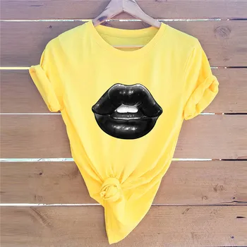 Medvilnės Seksualus Lūpų Print T-Shirt Moterims, Marškiniai, O ant Kaklo trumpomis Rankovėmis Tees Vasarą Moterys T-Shirt Moterų Marškinėlius plius dydis S-5XL