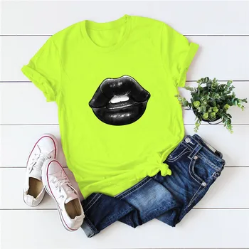 Medvilnės Seksualus Lūpų Print T-Shirt Moterims, Marškiniai, O ant Kaklo trumpomis Rankovėmis Tees Vasarą Moterys T-Shirt Moterų Marškinėlius plius dydis S-5XL