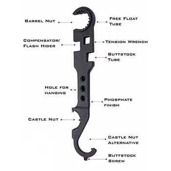 Medžioklės AR15 M4 Įrankis Veržliarakčio Multi-Funkcija Metalo Sunkiųjų Raktas, kad Greitai Išardyti Rezervo Vamzdis