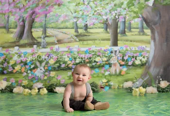 Mehofond Fotografijos Fone Aliejaus Tapybos Stilius, Medyje, Spalvingos Gėlės Triušis Baby Shower Gimtadienio Fonas Foto Studija