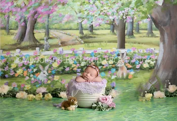 Mehofond Fotografijos Fone Aliejaus Tapybos Stilius, Medyje, Spalvingos Gėlės Triušis Baby Shower Gimtadienio Fonas Foto Studija