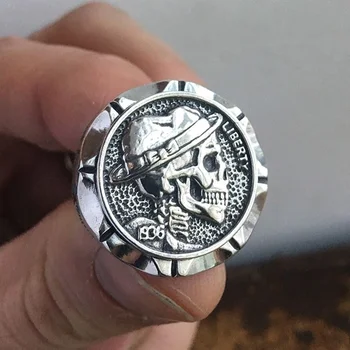 Meksikos Valkata Nikelio Kaukolė Dviratininkas Žiedas Vyrų Indijos Stiliaus Monetos Nerūdijančio Plieno Žiedas Punk Papuošalai