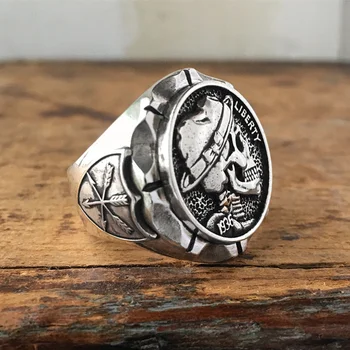 Meksikos Valkata Nikelio Kaukolė Dviratininkas Žiedas Vyrų Indijos Stiliaus Monetos Nerūdijančio Plieno Žiedas Punk Papuošalai