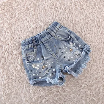 Mergaičių pearl džinsai 2-12 vasarą karšto pardavimo korėjos mažų ir vidutinių vaikų karšto pants šortai vaikų Antblauzdžiai