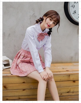 Merginos JK Uniformas, Japonijos, Korėjos Stiliaus Moteris karinio jūrų Laivyno Jūreivis Anime Cosplay Mokyklos Vienodos Pavasarį Studentų Plisuotos Pledas Sijonas Drabužių