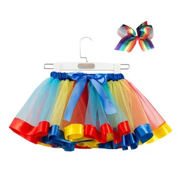 Merginos Vaivorykštė Sijonai Princess tutu sijonai atsitiktinis vaikų vasaros drabužių tinklelio nėriniai sijonai mergaitėms Vienaragis sijonai su dovanomis lankas
