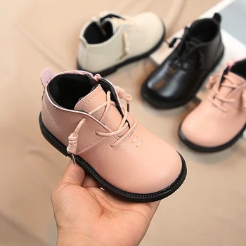 Merginos batai batai rudens/žiemos vaikų odos batai vaikams, kūdikių berniukų trumpas batai, mada batai suvarstomi batai