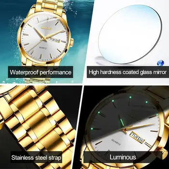 Metalo Laikrodžiai Vyrams Prabangos Prekės Kvarciniai Laikrodžiai Aukso Laikrodis Atsparus Vandeniui Nerūdijančio Plieno Mens Watch Laikrodžiai Su Kalendoriniais