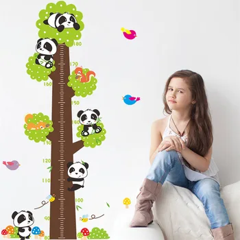 Mielas Gyvūnų Aukštis Priemonė Sienų Lipdukai Vaikų Kambarį Vaikų Darželio Patalpos Panda Medžių Augimo Schema Nuimamas Vinilo Decal Valdovas