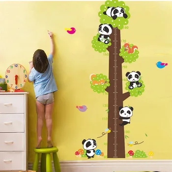 Mielas Gyvūnų Aukštis Priemonė Sienų Lipdukai Vaikų Kambarį Vaikų Darželio Patalpos Panda Medžių Augimo Schema Nuimamas Vinilo Decal Valdovas