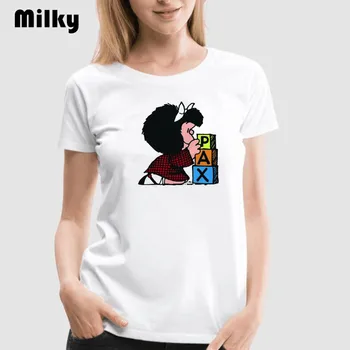 Mielas animacinių filmų Mafalda T-shirt Moterims, Vasaros Trumpos Rankovės Quino Marškinėliai Moterims Juokinga, O-Kaklo marškinėliai Topai Trišakis 90-ųjų Harajuku Marškinėliai