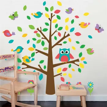 Mielas pelėdos paukščių medis sienų lipdukai vaikams, žaidimų kambarys dekoro darželio animacinių filmų vaikams, kūdikių namų lipdukai 1015. gyvūnų freskos meno 4.0