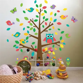 Mielas pelėdos paukščių medis sienų lipdukai vaikams, žaidimų kambarys dekoro darželio animacinių filmų vaikams, kūdikių namų lipdukai 1015. gyvūnų freskos meno 4.0