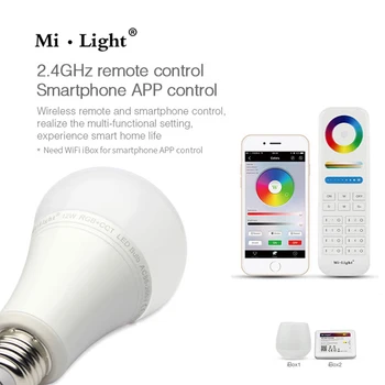 Milight FUT105 12W E27 RGB+BMT LED Lemputė 110V, 220V Belaidis 2.4 G Lemputės šviesos srautą galima reguliuoti 2 in 1 
