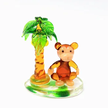Miniatiūriniai Stiklo Beždžionė Meno Statulėlės su Kokoso Medžio Ornamentas, Mielas Dovanas Vaikams Havajų Stiliaus Namo Darbalaukio Dekoro Priedai