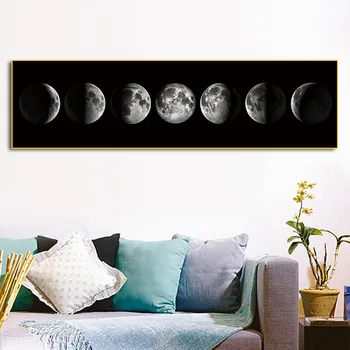 Minimalistinio Visiškas Užtemimas Mėnulio Plakato Menas, Juoda Balta Etapais Spaudinių Saulės Sistemos Drobė Paveikslų Tapyba Kambarį Dekoro