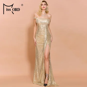 Missord 2021 Seksualus Velniop Kaklo Blizgančiais Seksuali Moteris Šalis suknelė Aukštos Padalinta Backless Elegantiškas Moteris Maxi Suknelės FT19677