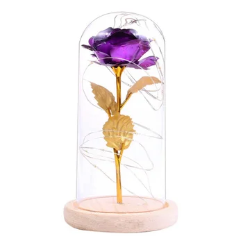 Modeliavimo aukso lapų rožės Valentino Dienos dovana eternal rose, violetinė mėlyna rožė