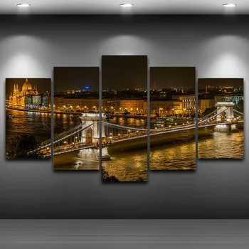 Modulinė Derliaus Naktį Peržiūrėti Nuotraukas, 5 Kolegijos Vengrija Miestas Namų Dekoro Tapyba Ant Drobės Tiltas Sienos Meno Kambarį HD Spausdinti