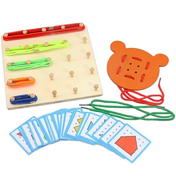 Montessori Geometrinis Creative Nagų Lenta su Threading Valdybos Pagrindinius Gyvenimo Įgūdžius Mokymo Žaislai Unisex Kūdikių Ankstyvojo Mokymosi Žaislas