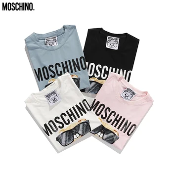 Moschino T-Shirt Lokys Moterų Marškinėliai trumpomis Rankovėmis Viršūnes MOSCHINO O-Kaklo Marškinėliai Moterims ir Vyrams, Poroms Mėgėjams