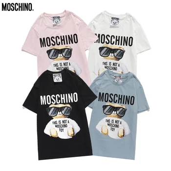 Moschino T-Shirt Lokys Moterų Marškinėliai trumpomis Rankovėmis Viršūnes MOSCHINO O-Kaklo Marškinėliai Moterims ir Vyrams, Poroms Mėgėjams