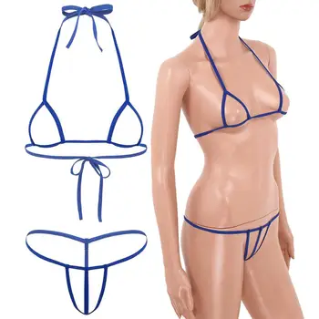 Moteriški Ponios Seksualus Erotiniai Rinkiniai Micro Tuščiaviduriai Iš micro Bikini apatinis Trikotažas Atviros Taurės Savarankiškai kaklaraištis Bra Top su G-String Kelnaičių Apatiniai