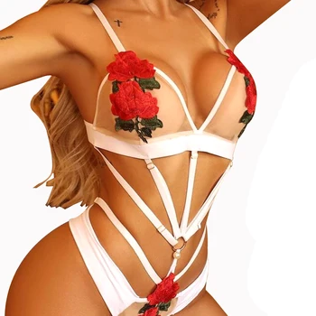 Moterys, Ponios Apatinis Trikotažas Bodysuits Rožių Nėriniai Modelis Tuščiaviduris Nugaros Sagties Apranga Slim Matyti Per Vasarą Seksualus Drabužiai