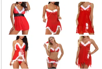 Moterys Seksualios Kalėdų Apatinis Trikotažas Rinkiniai Raudona Babydoll Sleepwear Ponios Raudona Fancy Dress Kostiumai Ponios Sex Erotika Rinkiniai